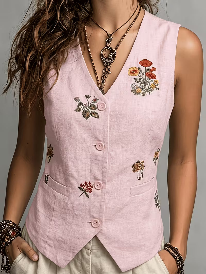 Zarelle | Embroidered Open-Front Gilet.