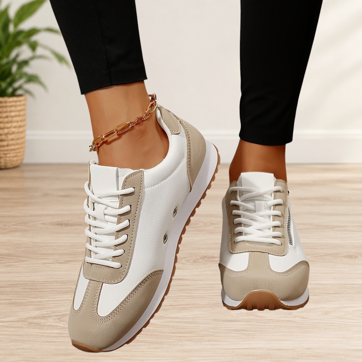 Wattle & Vale Melbourne Cadiz orthopedische schoenen in beige en wit met veters en ondersteunende zool
