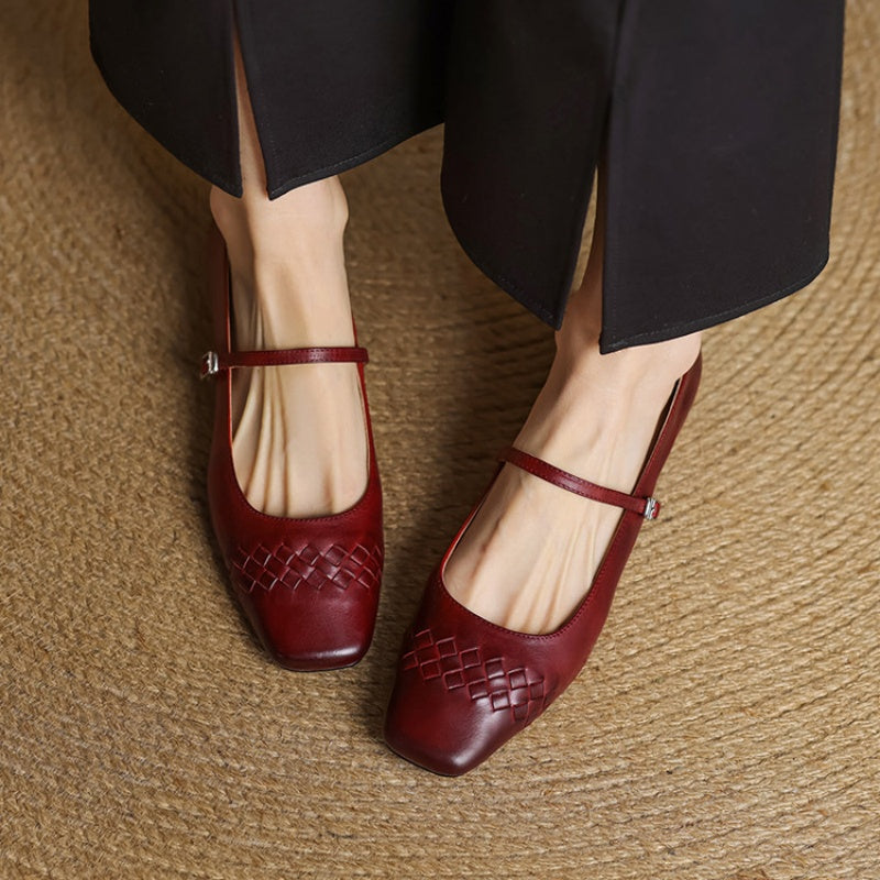 Cleo Woven Square-Toe Mary Jane Flats