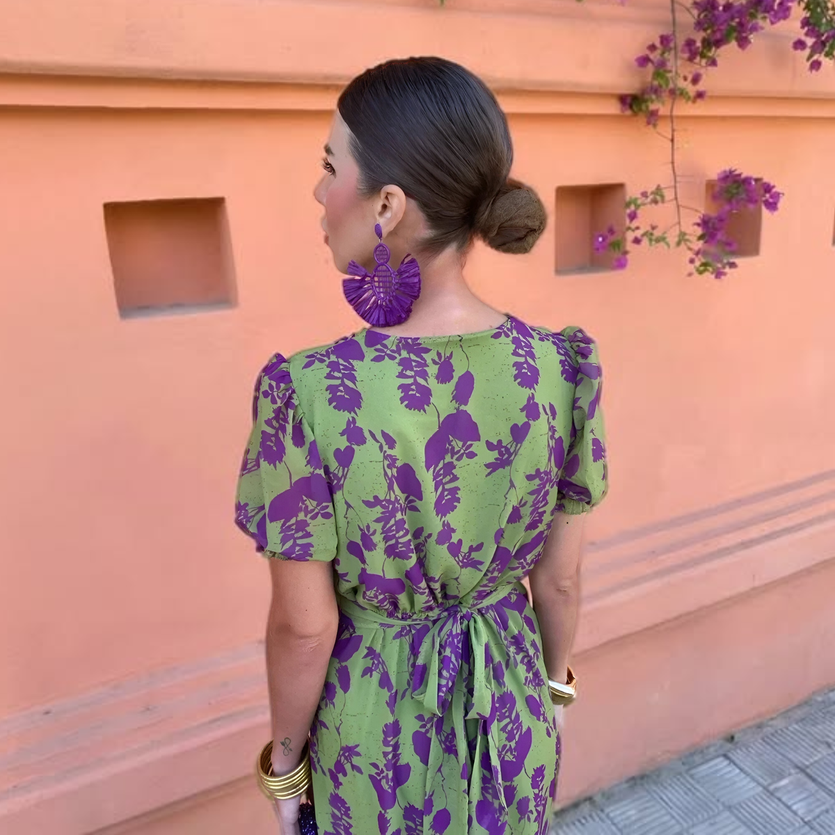 Ernestina™ | Tummy Flattering Long Floral Green Dress