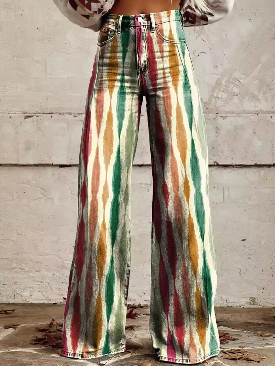 Clarisse – Women's Ikat Stripe Wide-Leg Trousers