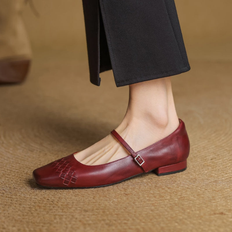 Cleo Woven Square-Toe Mary Jane Flats
