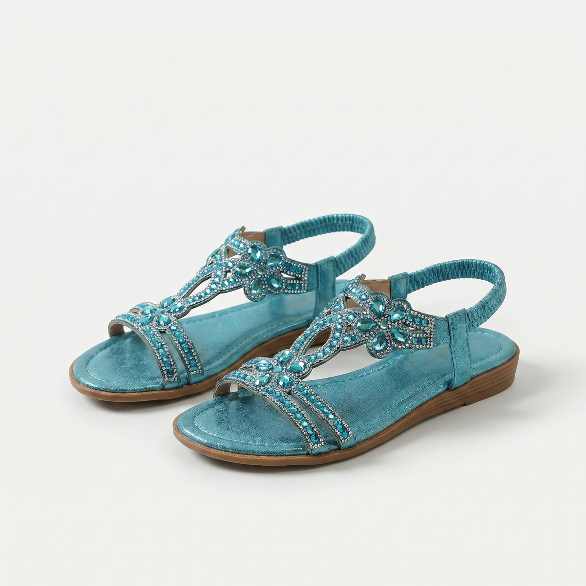 Nell – Turquoise Orthopaedic Jewelled Floral Slingback Sandals