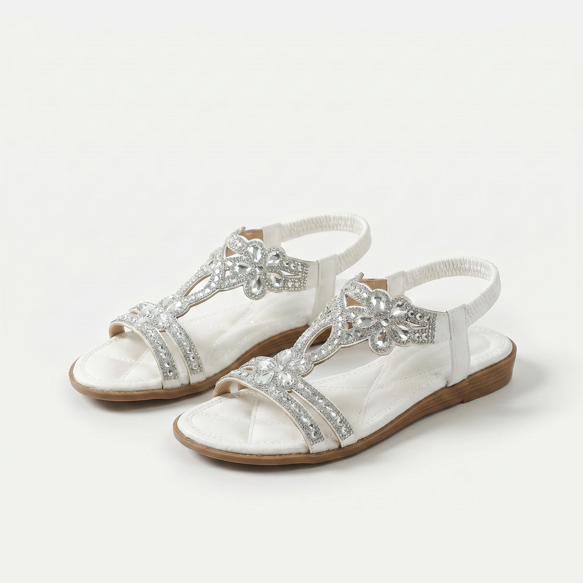Nell – White Orthopaedic Jewelled Floral Slingback Sandals