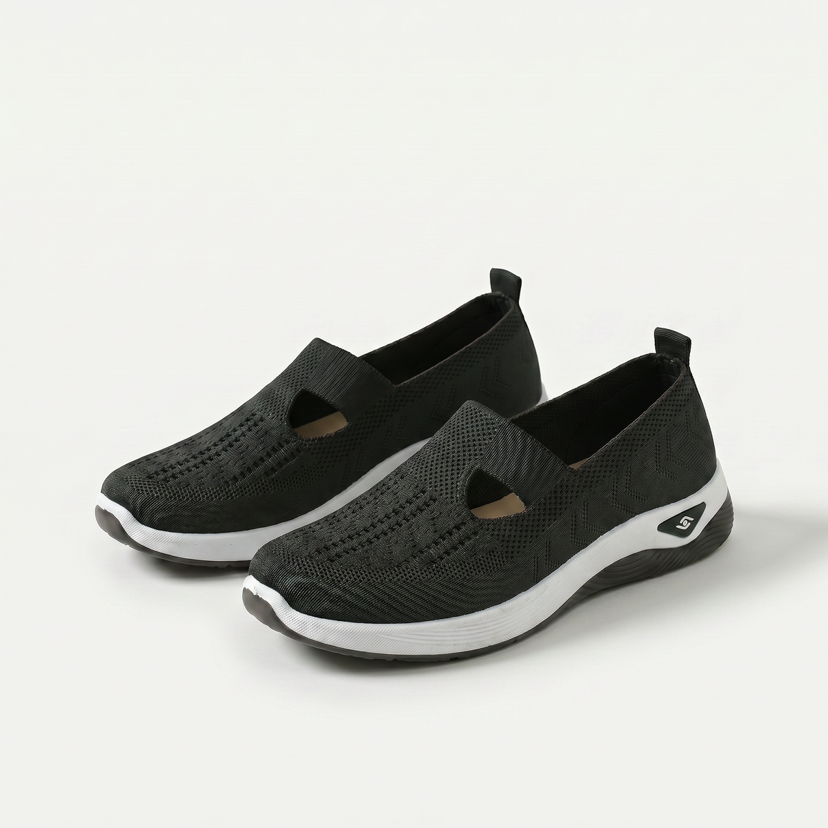 Norma – Black Orthopaedic Knit Cut-Out Slip-On Shoes