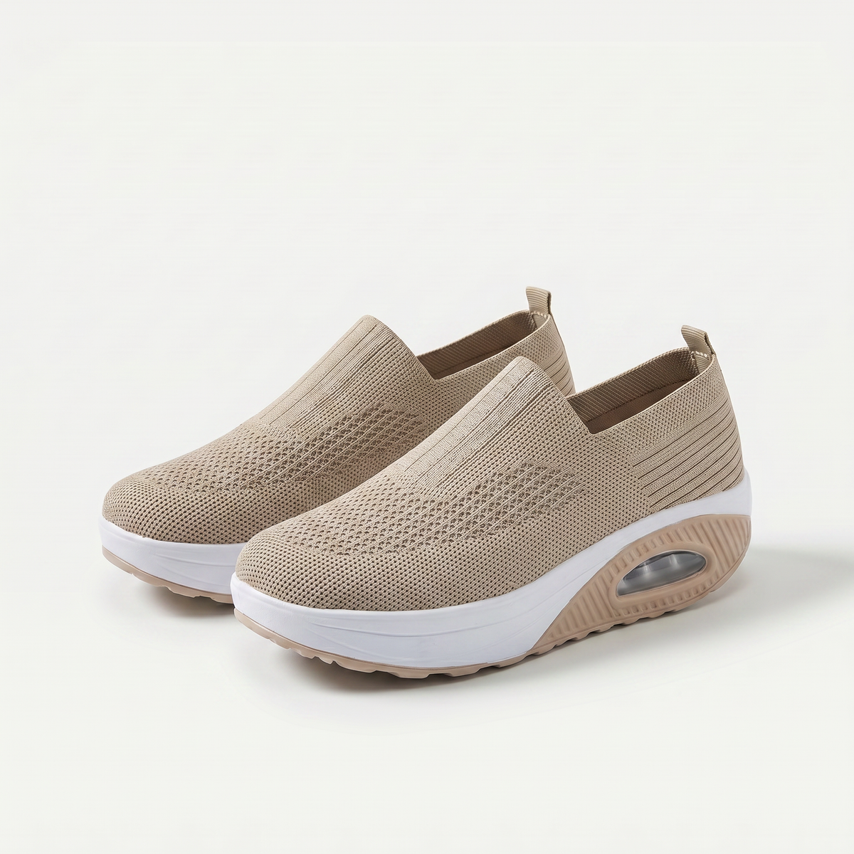 Clarissa – Beige Orthopaedic Knit Slip-On Sneakers