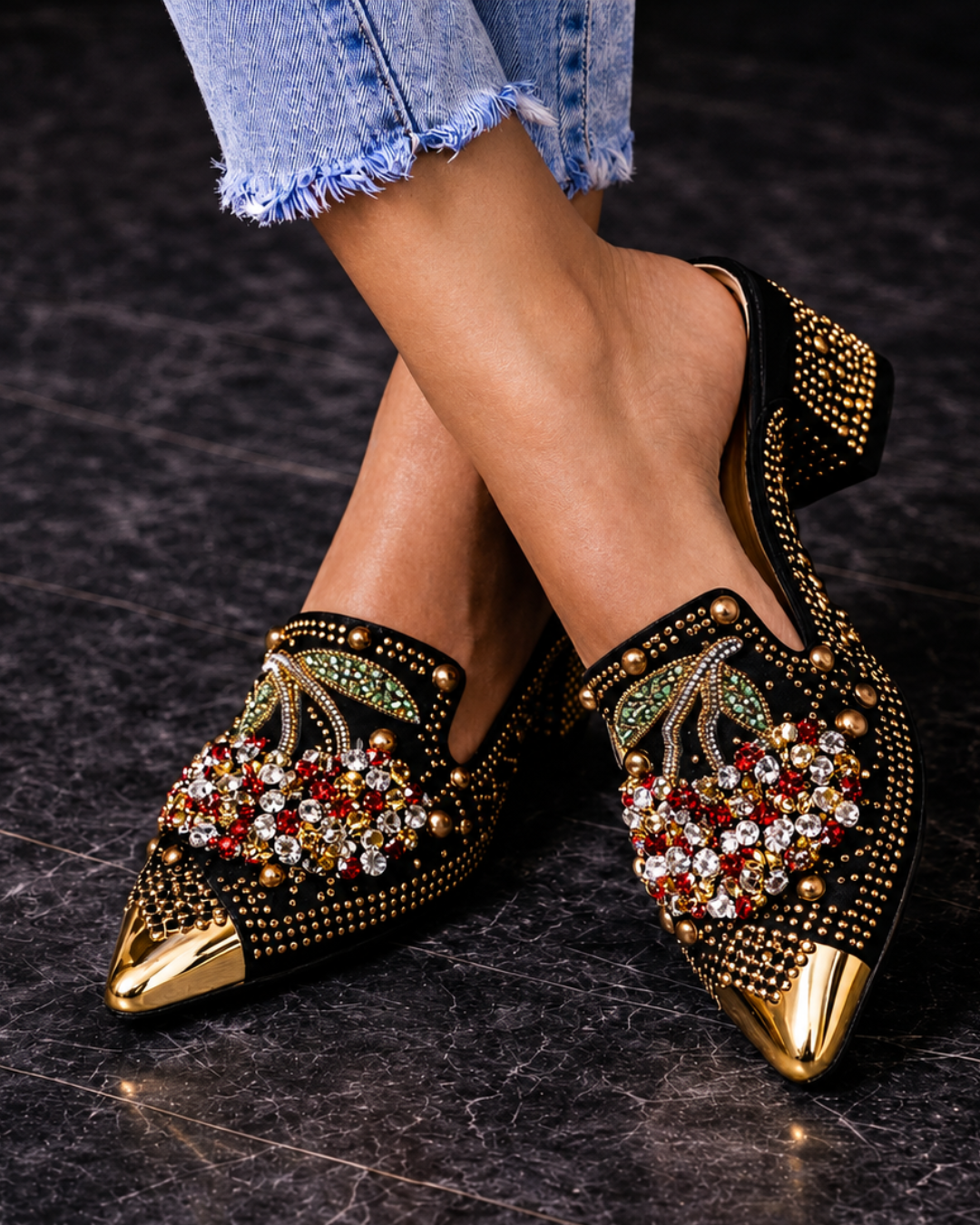 Gilda | Mule with Crystals and Cherry Detail
