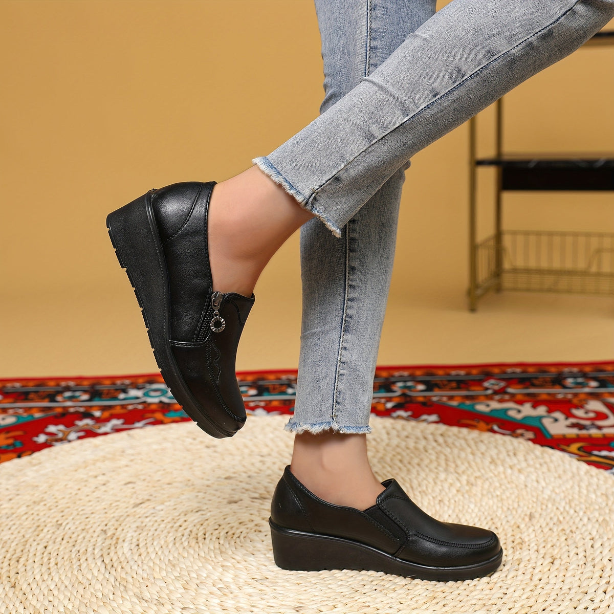Elvira Side-Zip Wedge Loafers