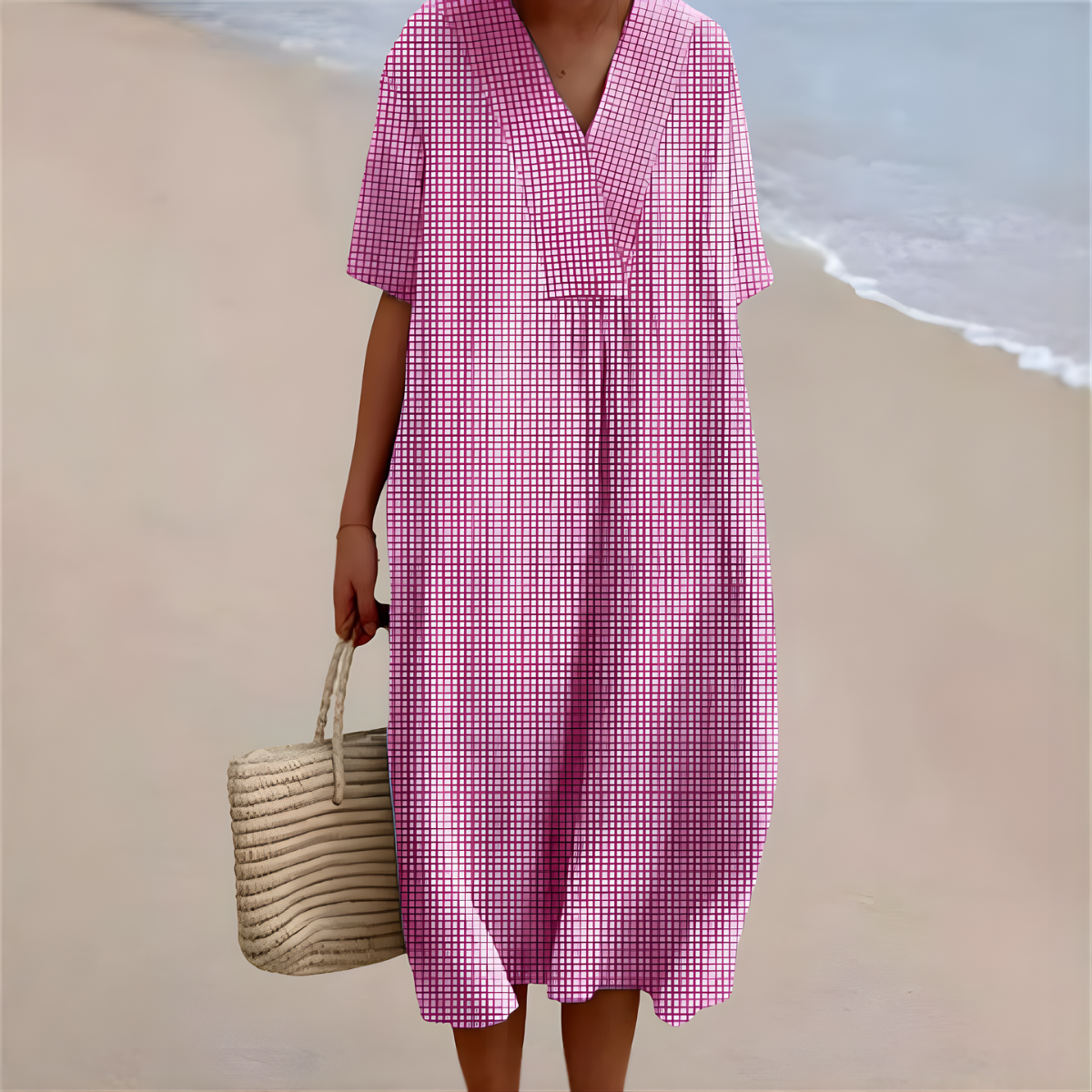 Elina™ | Pink Check Summer Dress