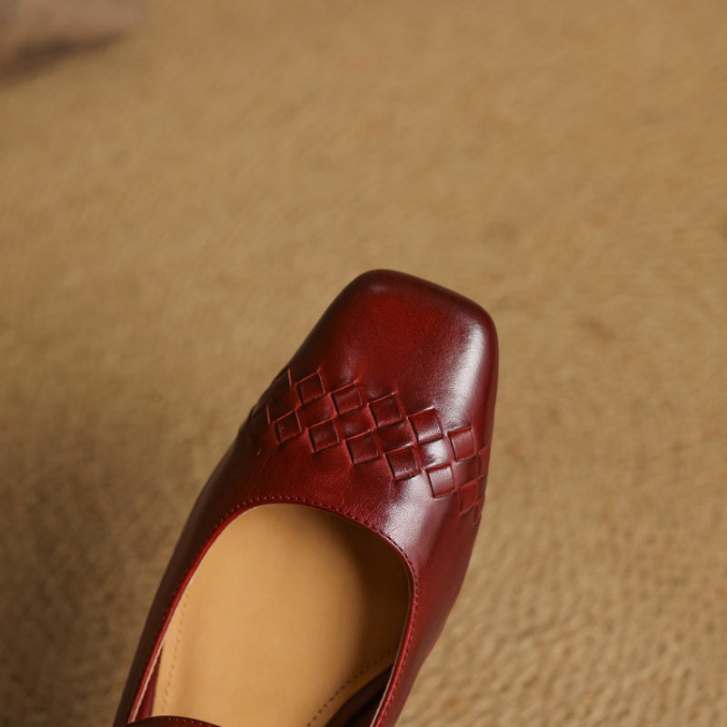 Cleo Woven Square-Toe Mary Jane Flats