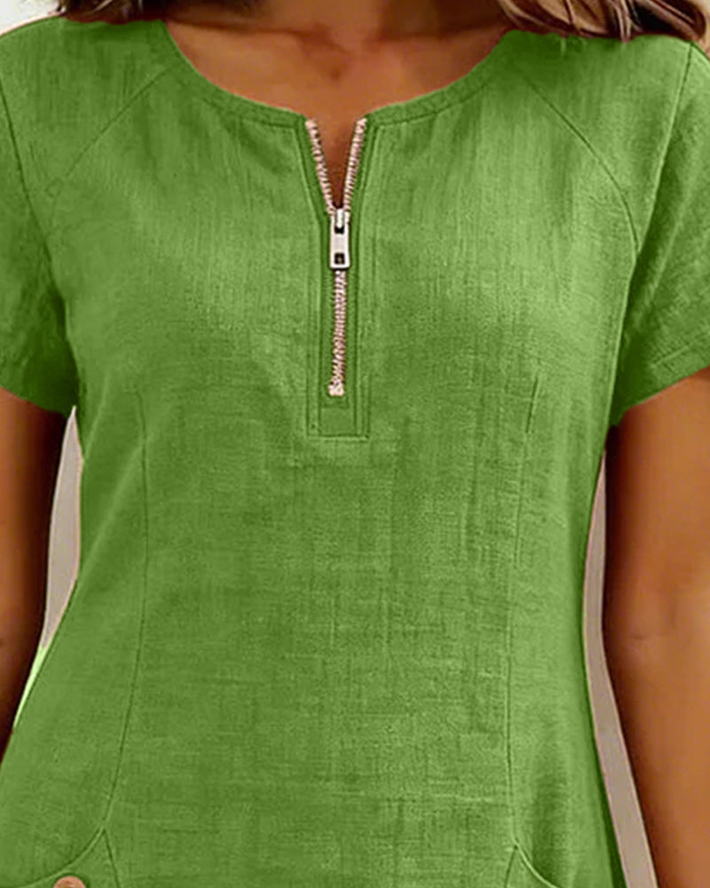 Carmen – Zip-Neck Cotton-Linen A-Line Dress