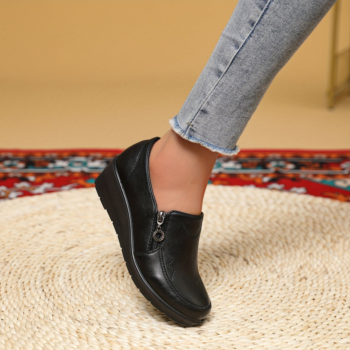 Elvira Side-Zip Wedge Loafers