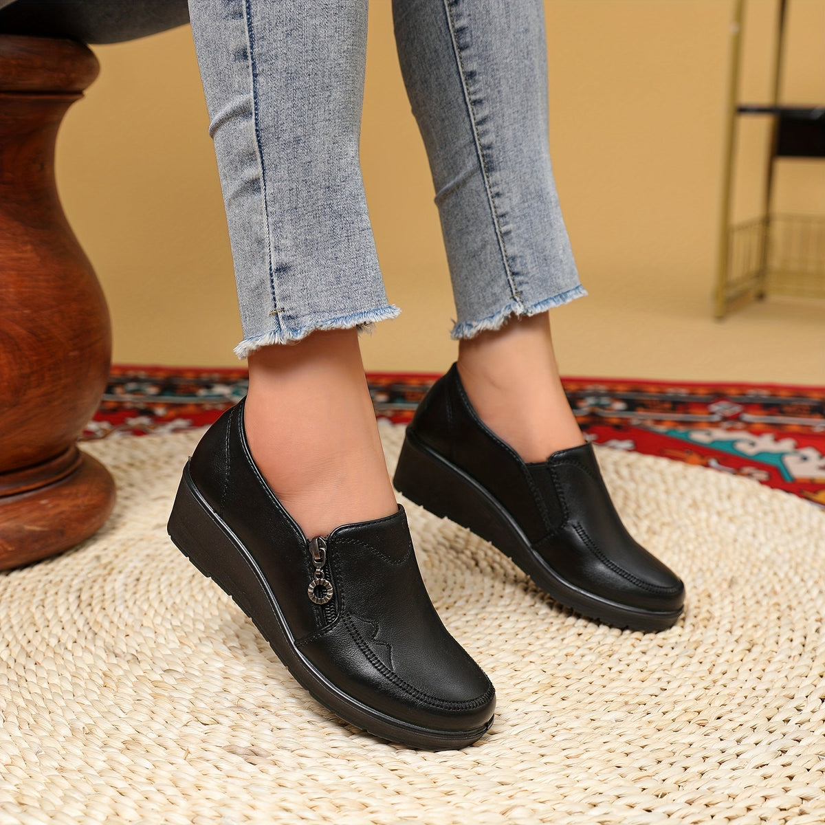 Elvira Side-Zip Wedge Loafers