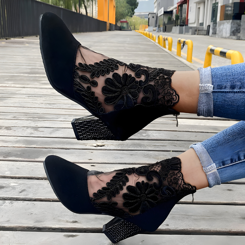 Wynne women's lace mesh block-heel ankle boots