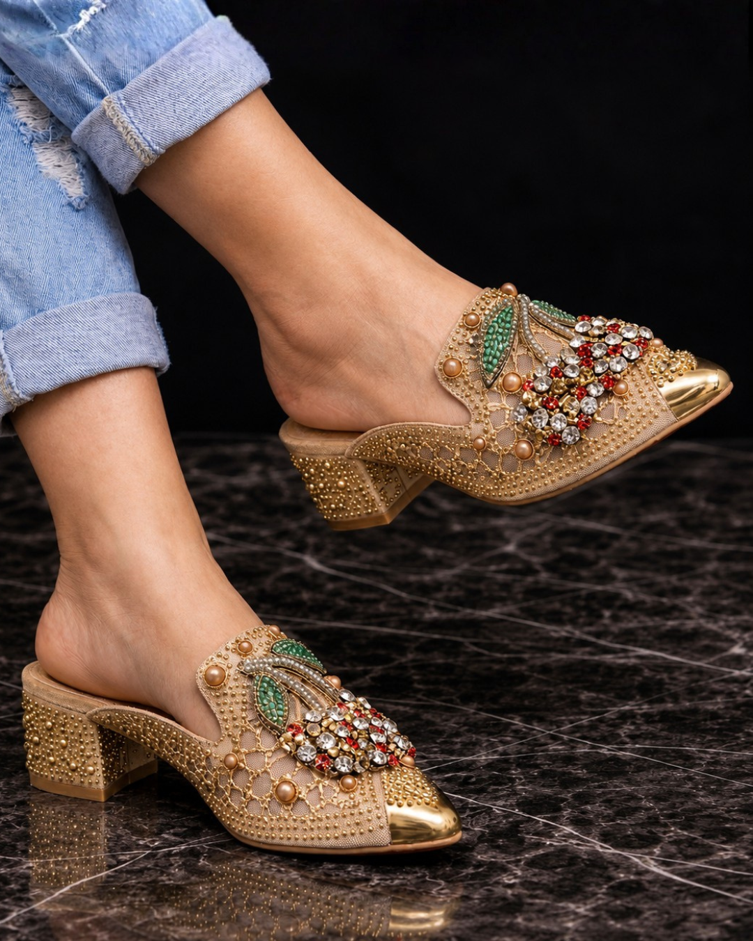 Gilda | Mule with Crystals and Cherry Detail