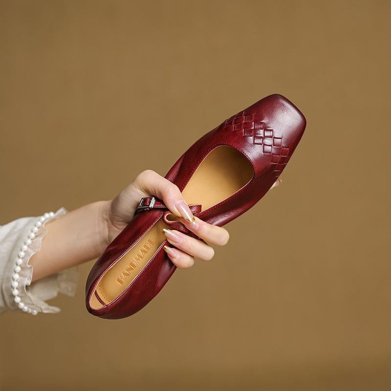 Cleo Woven Square-Toe Mary Jane Flats
