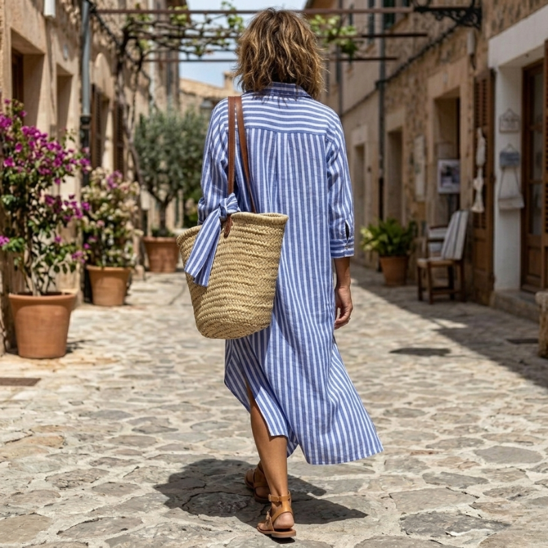 Ilaria – Women's Striped Button-Front Shirt Dress