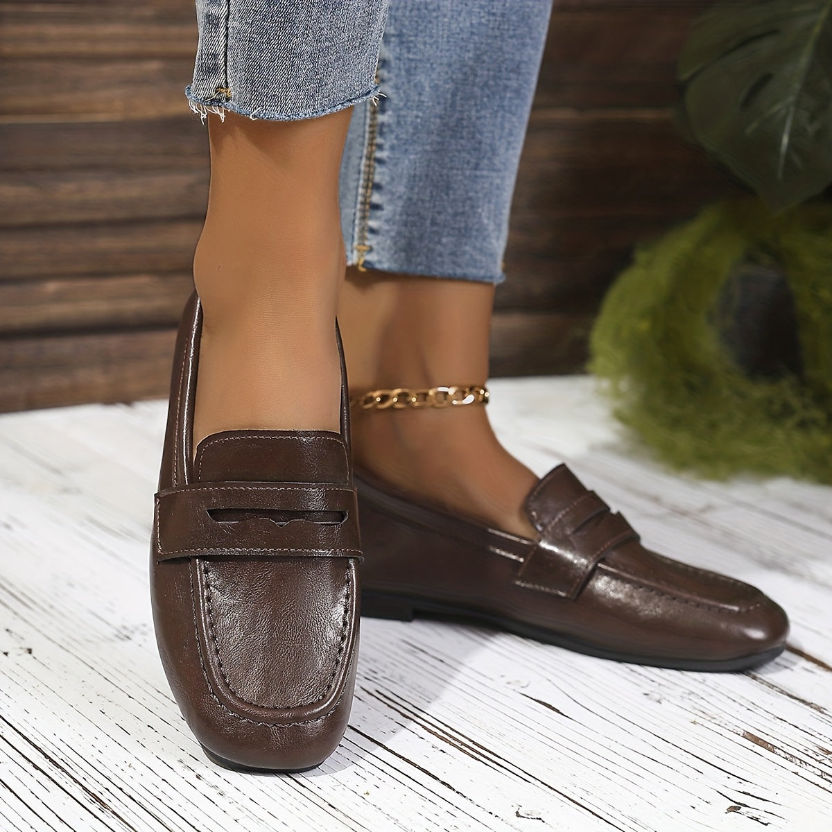 Kitty Square-Toe Penny Loafers
