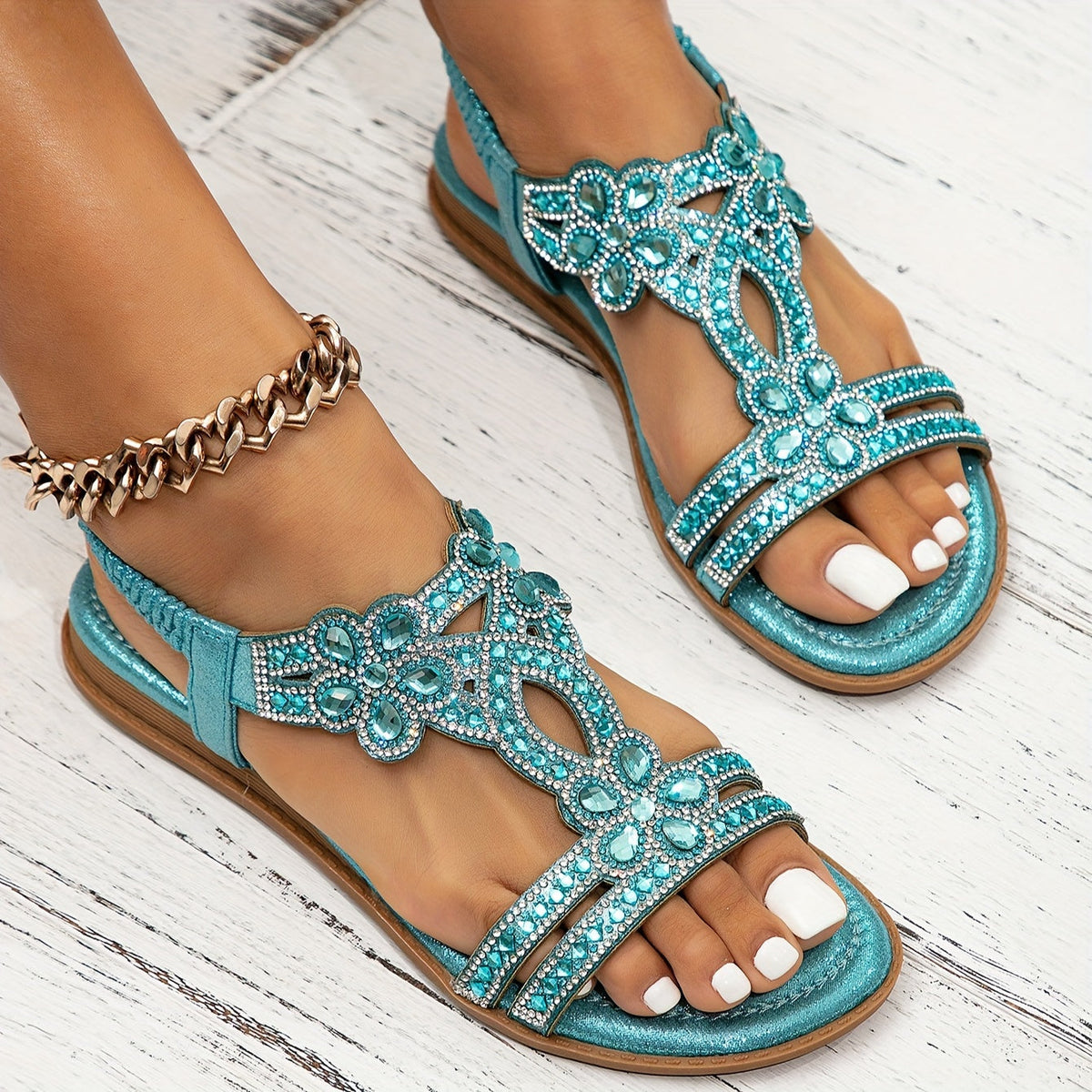 Nell – Orthopaedic Jewelled Floral Slingback Sandals