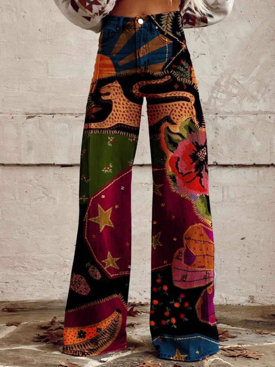 Maryse – Women's Bohemian Patchwork Wide-Leg Trousers