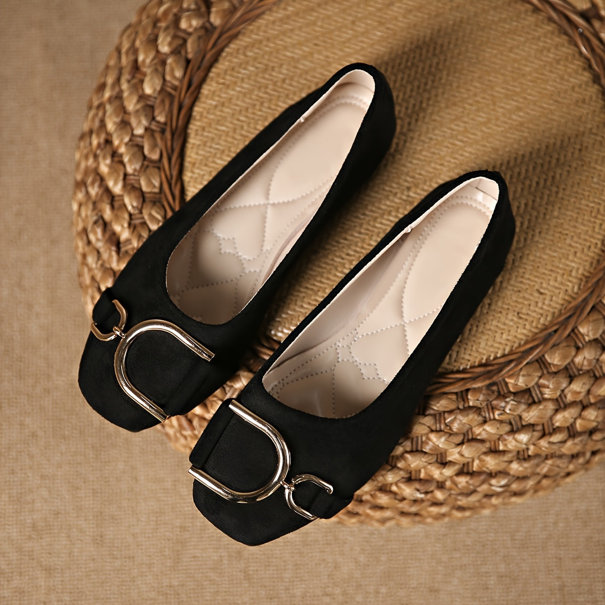 Inez Square-Toe Buckle Ballet Flats