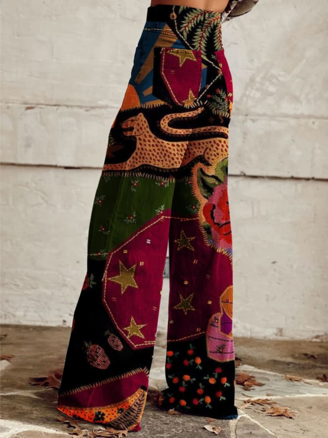 Maryse – Women's Bohemian Patchwork Wide-Leg Trousers