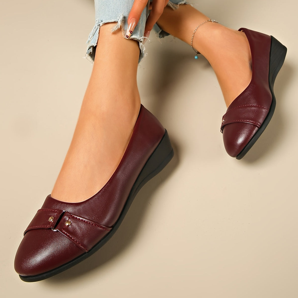 Avis Buckle Detail Wedge Loafers