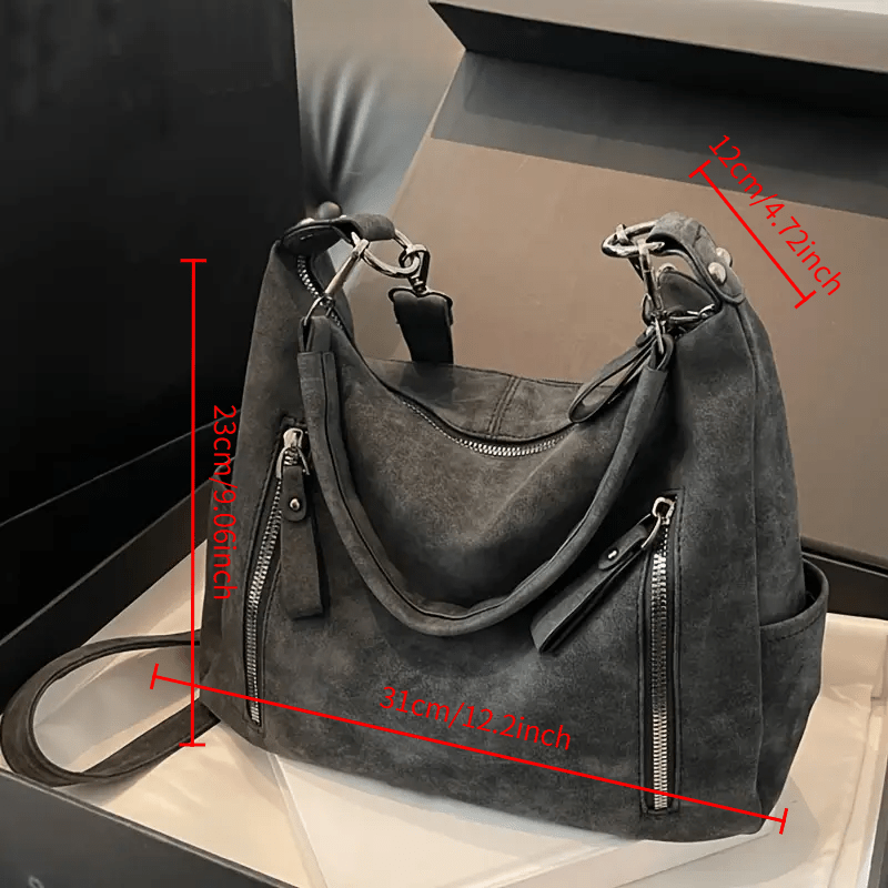 Beryl Suede-Look Zip Hobo Bag