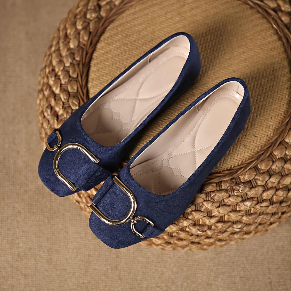 Inez Square-Toe Buckle Ballet Flats