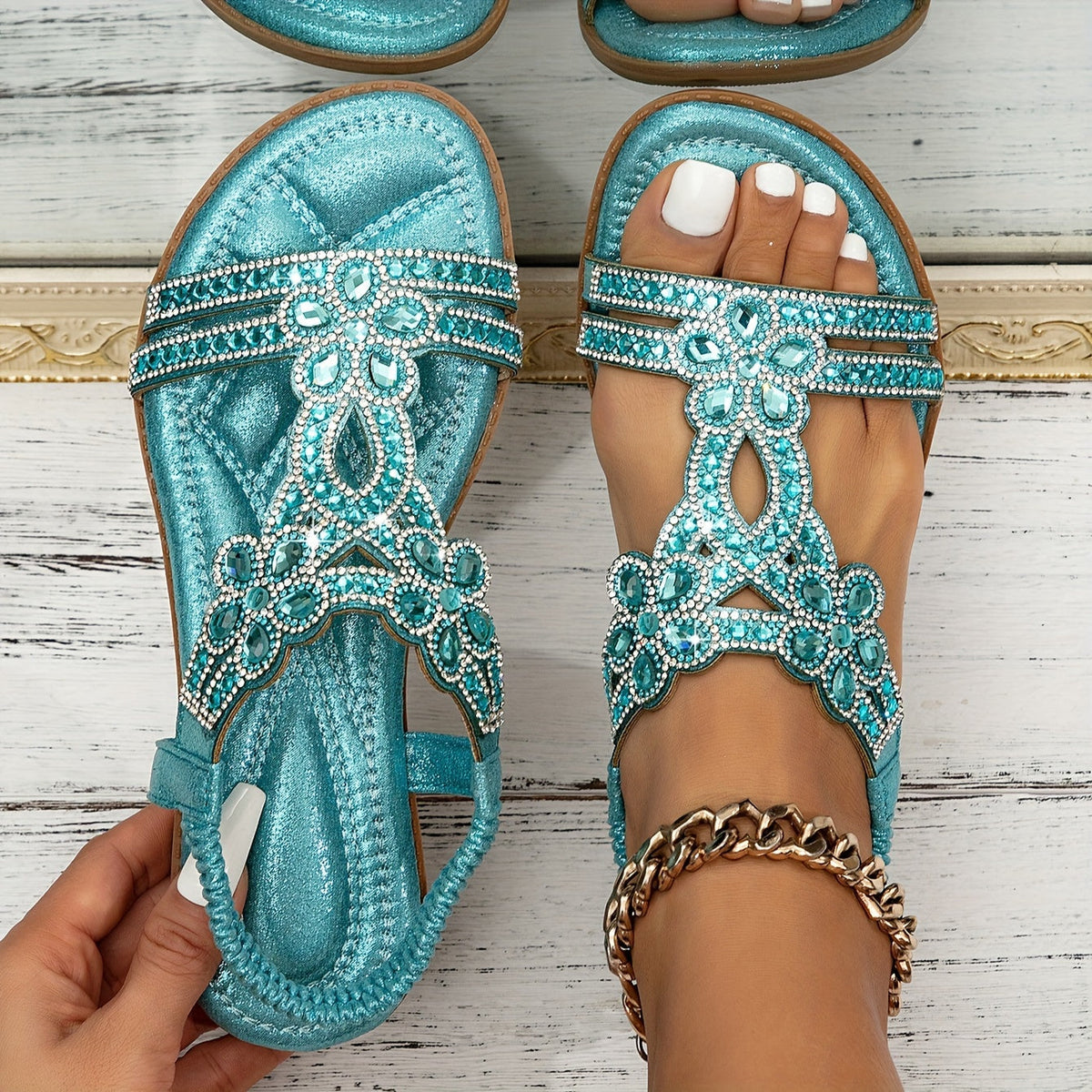 Nell – Orthopaedic Jewelled Floral Slingback Sandals