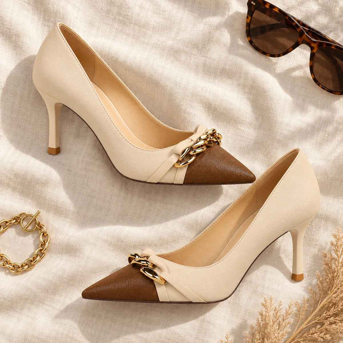 Laure | Gold Chain Heels