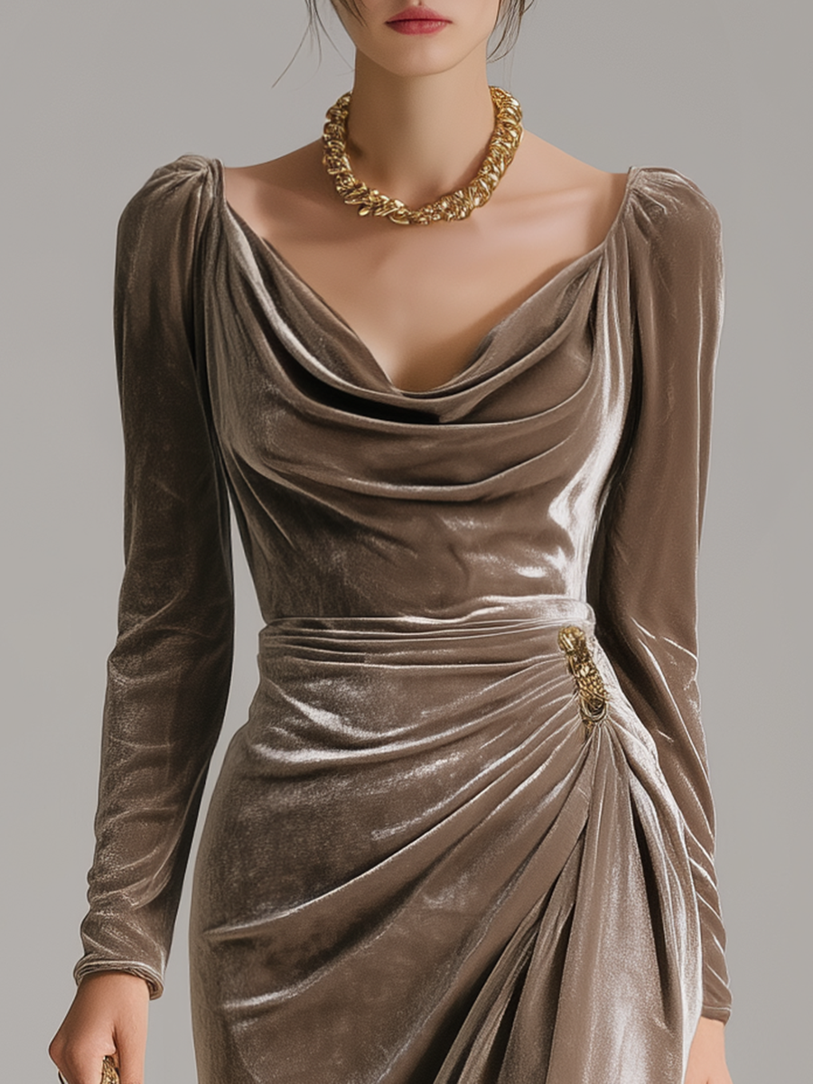 Clementina Velvet Cowl-Neck Midi Dress