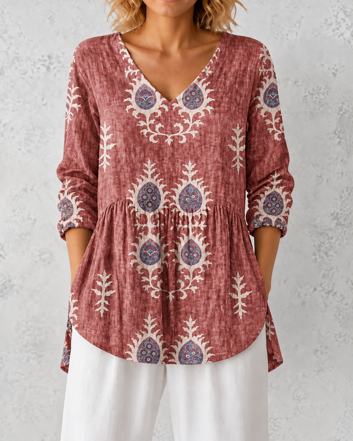 Elise | Long Blouse with V-Neck