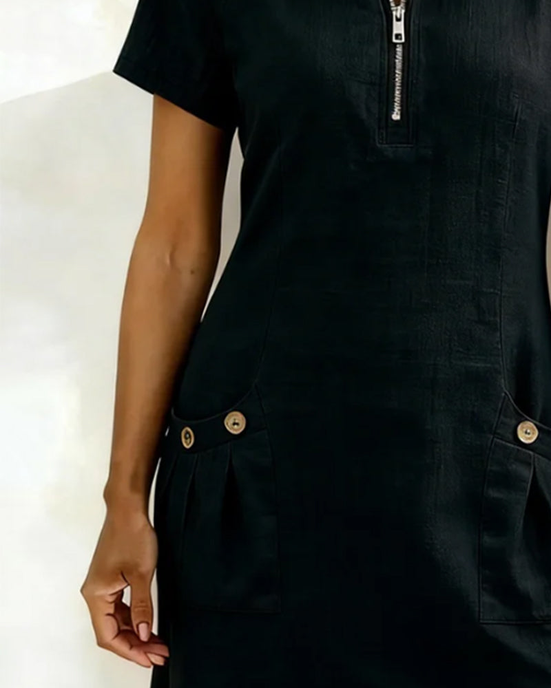 Carmen – Zip-Neck Cotton-Linen A-Line Dress