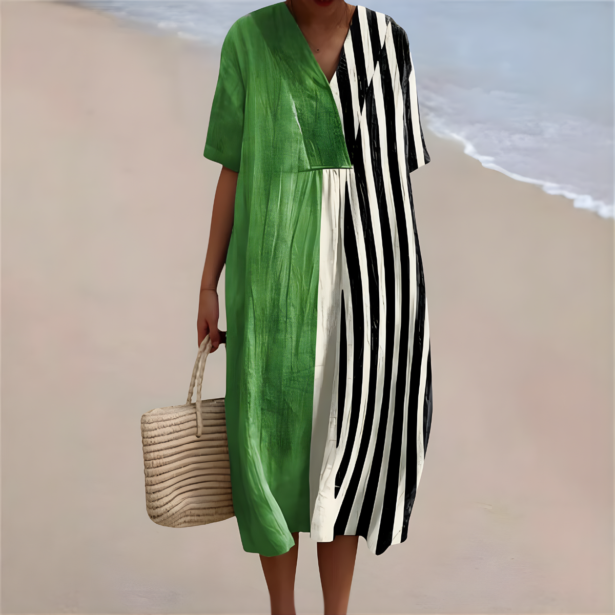 Janelle™ | Green & Black Striped Summer Dress