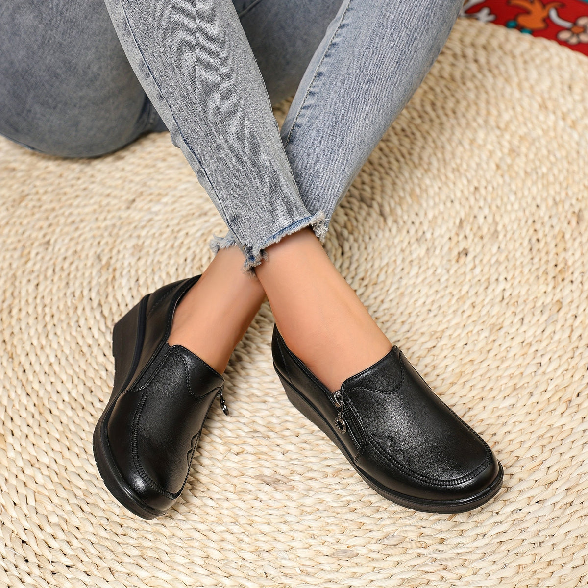 Elvira Side-Zip Wedge Loafers
