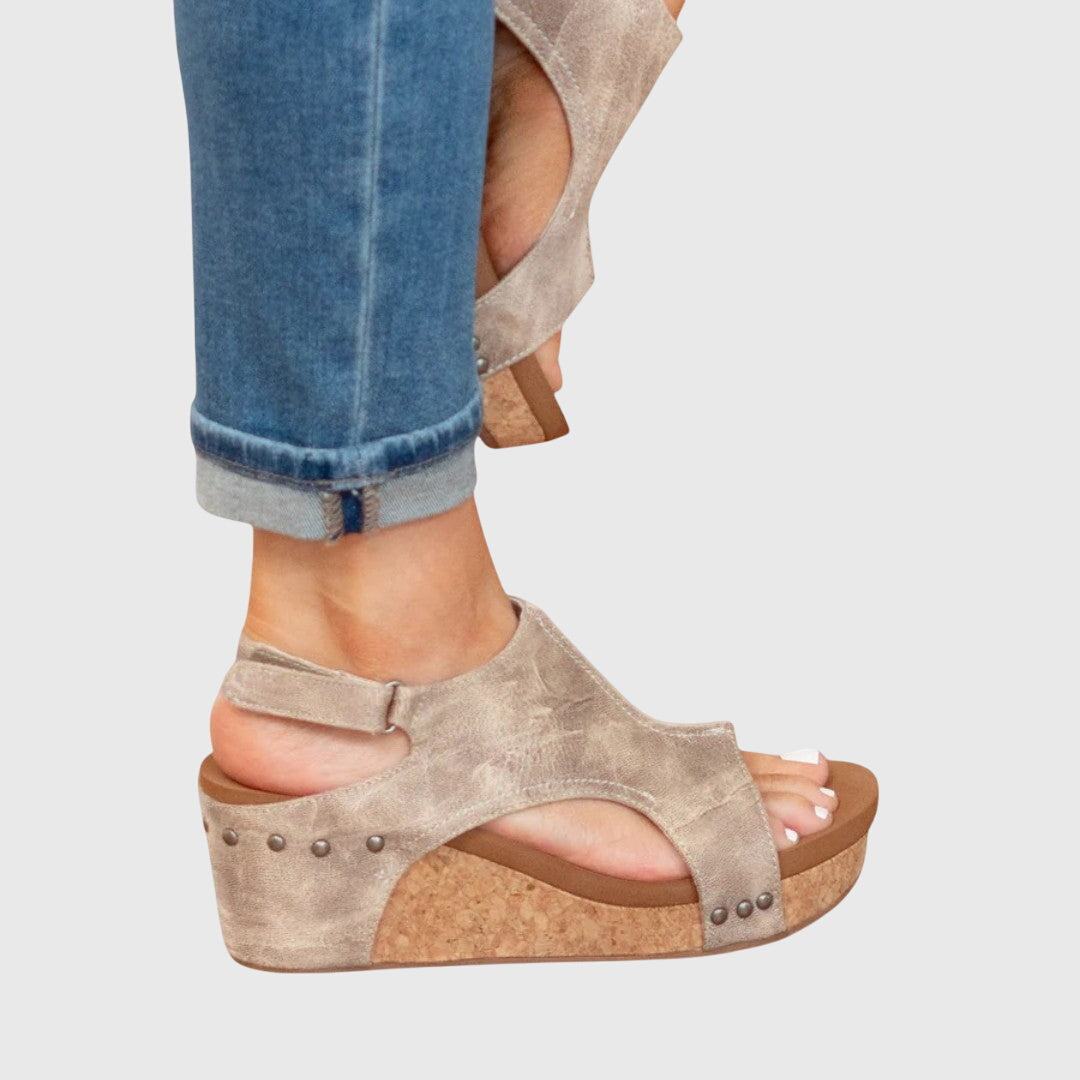 Claudette Studded Slingback Wedge Sandals