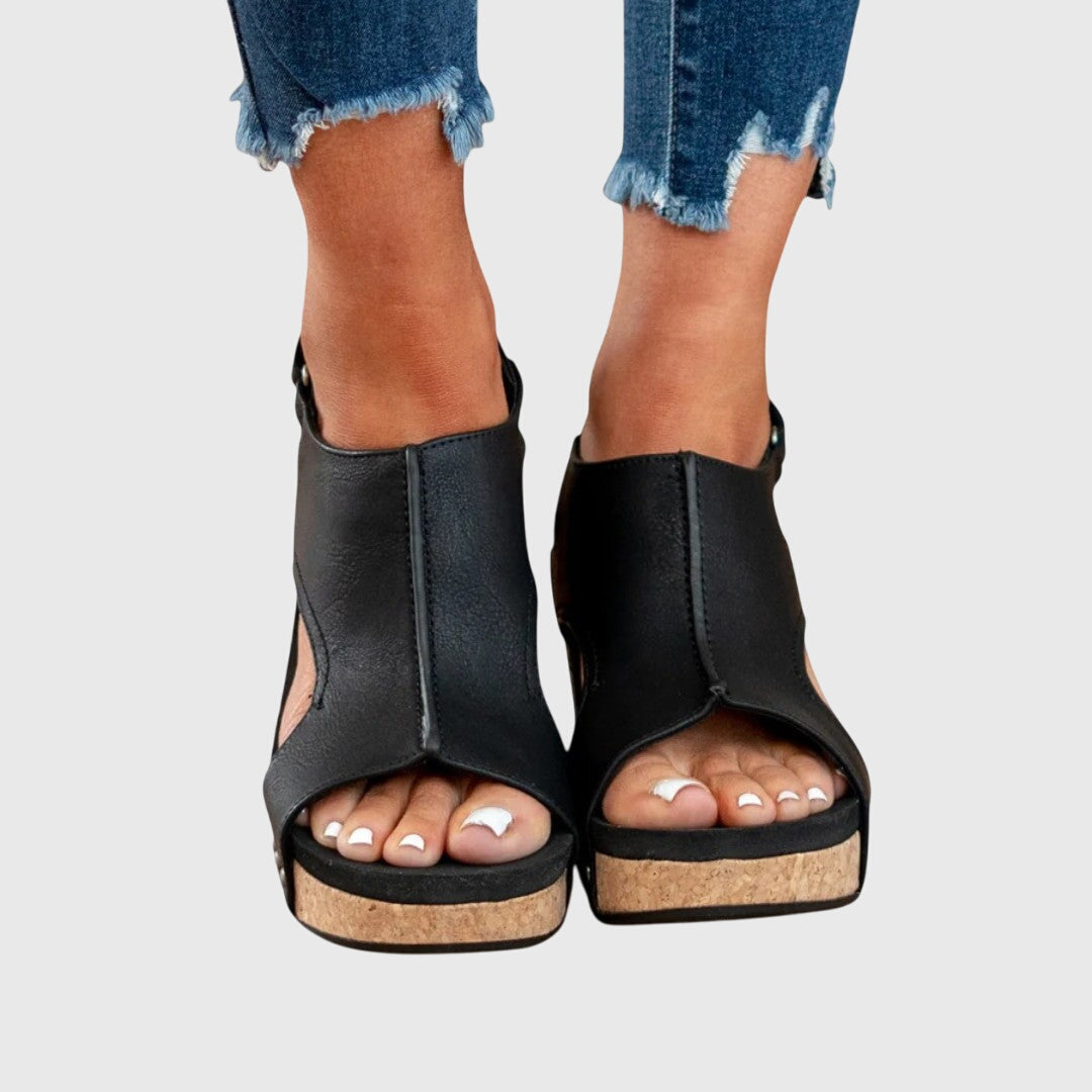 Claudette Studded Slingback Wedge Sandals – Black