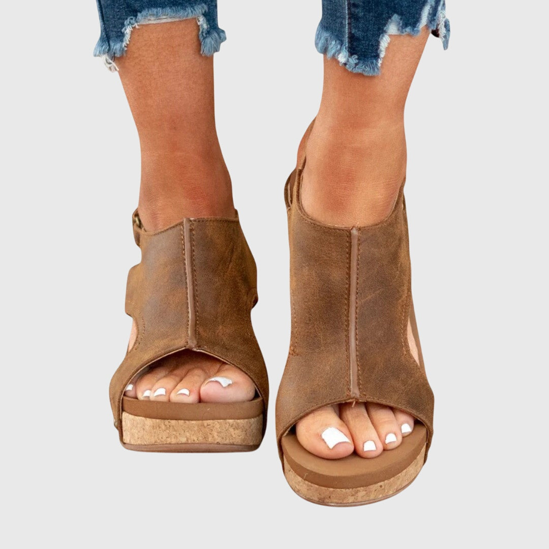 Claudette Studded Slingback Wedge Sandals – Brown