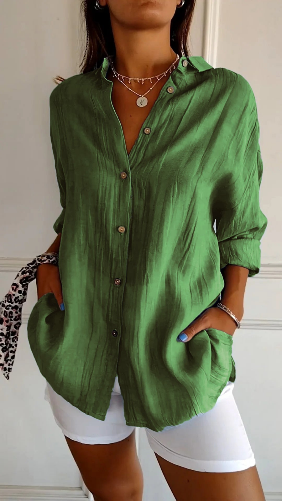 Tessa linen oversized button-down shirt in Green