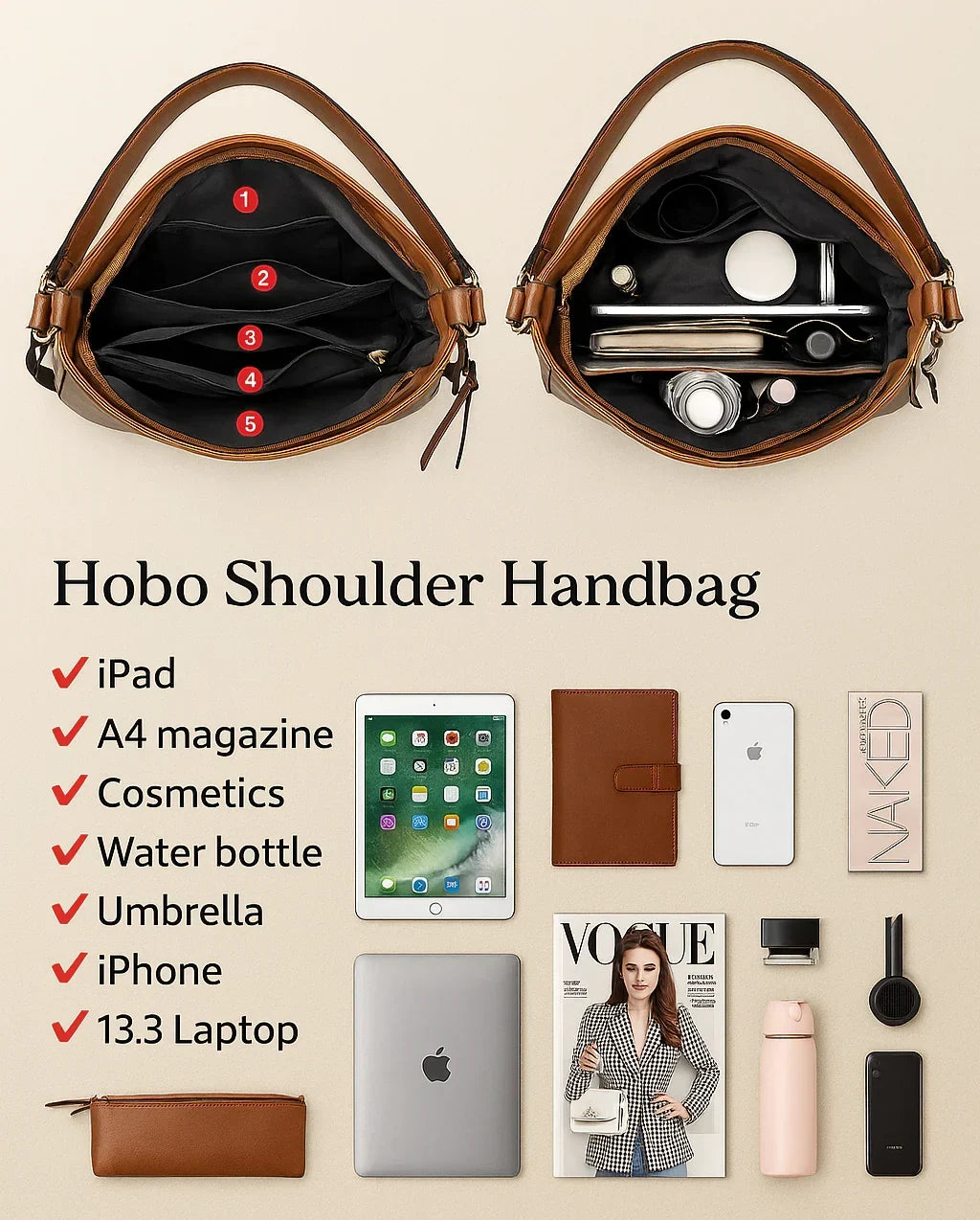 Luxury Soft-Touch Hobo Anti-Theft Handbag + FREE Pouch Wallet