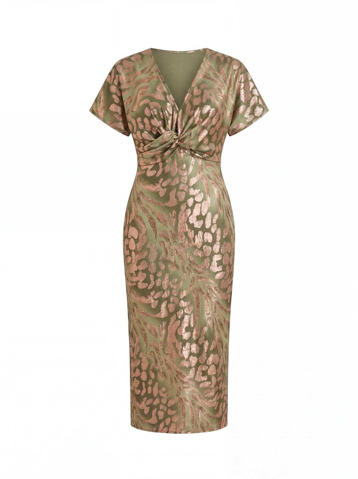 Higinia™ | Tummy Flattering Midi Dress Printed in Copper Tones