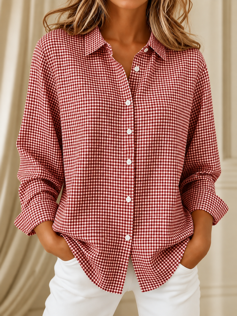 Rosemary Womens Gingham Check Button-Down Shirt in Burgundy