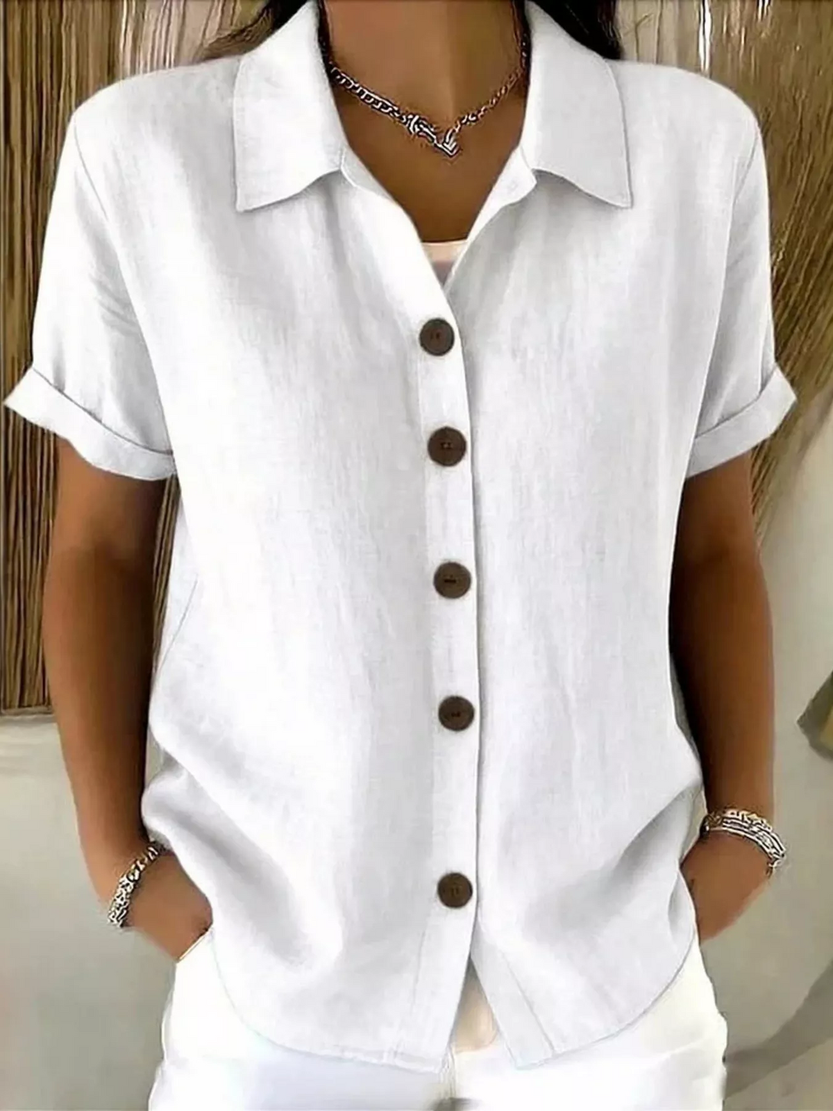 Rosalba – White Women's Short-Sleeve Button-Up Shirt