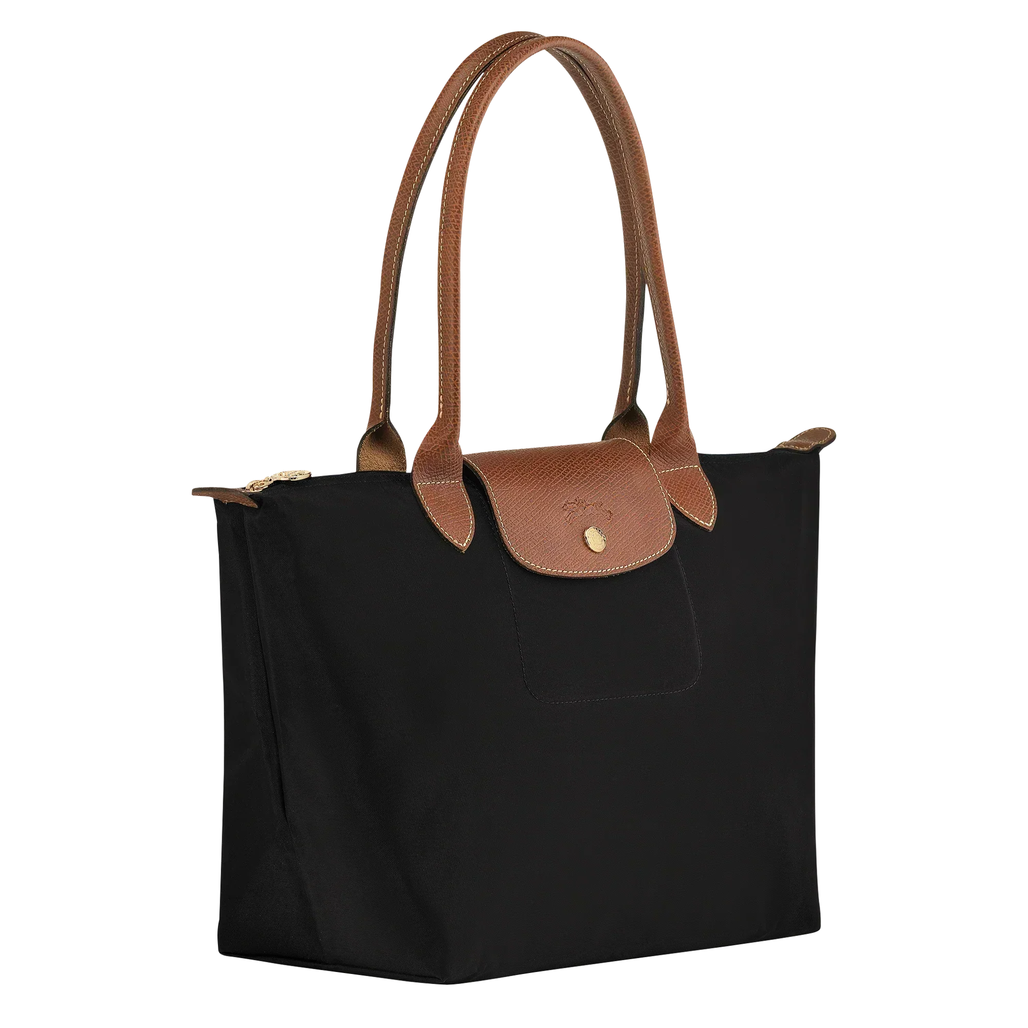 Madeleine | Medium Black Cognac Folding Tote Bag