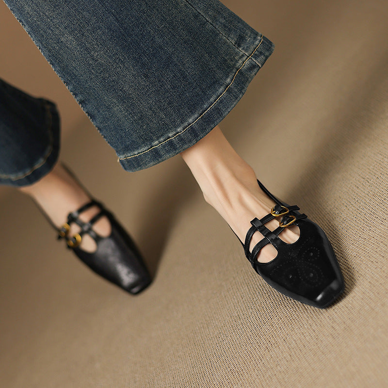 Enid Brogued Double-Strap Mary Jane Flats