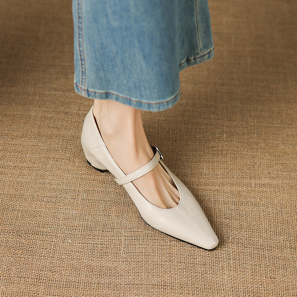 Gretel Pointed-Toe Leather Mary Jane Flats