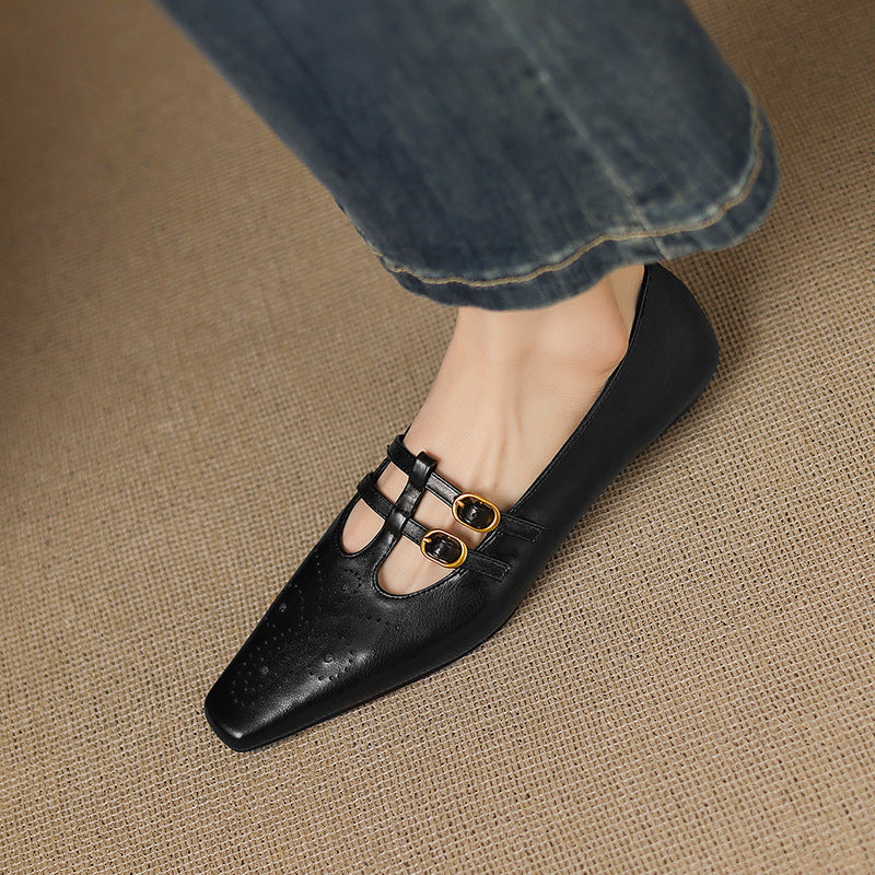 Enid Brogued Double-Strap Mary Jane Flats