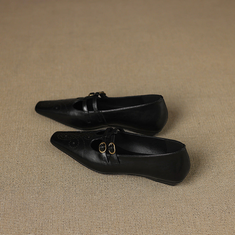 Enid Brogued Double-Strap Mary Jane Flats