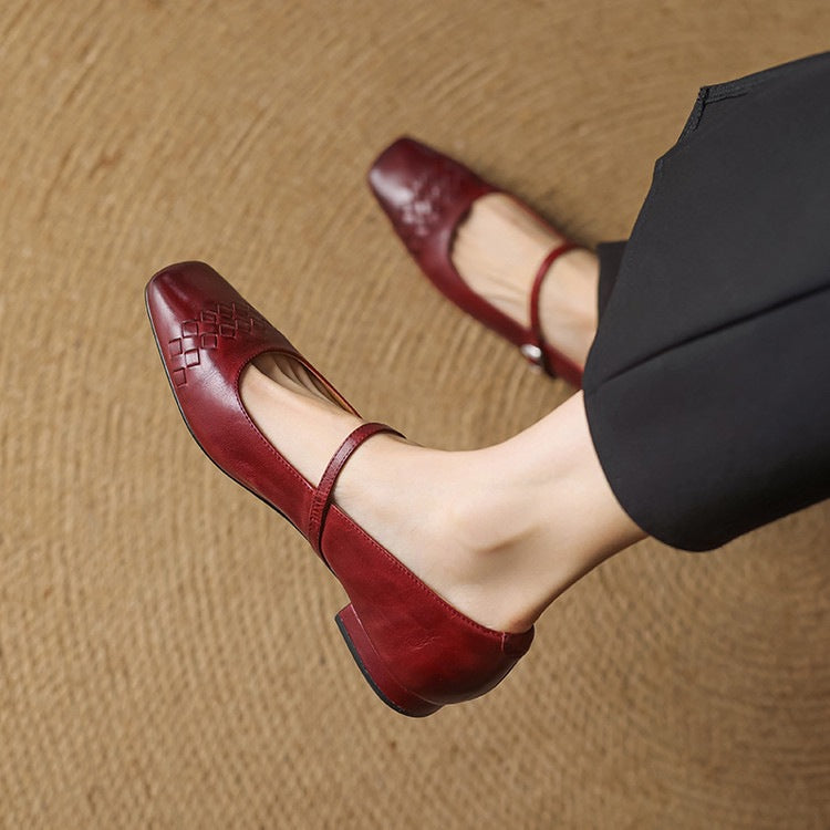 Cleo Woven Square-Toe Mary Jane Flats